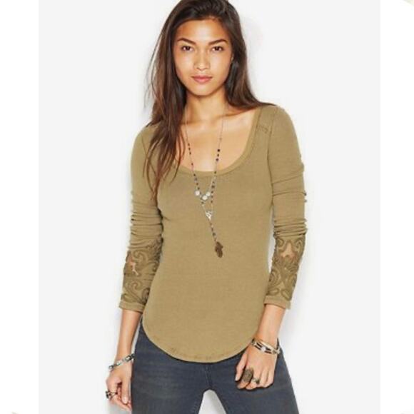 Free People Masquerade Cuff Long-Sleeve Thermal Tee - Picture 1 of 13